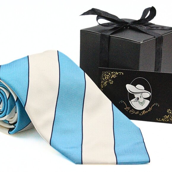 Authentic Angelo Galasso Turquoise Beige Stripes Italy 100% Silk Tie